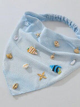🐚 Beach Seashell Starfish Fish Embroidered Head Scarf Hair Band Blue Boho Vacay