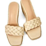 🌴🤎 Braided Espadrille Wedge Slide Sandals – Apricot | Women's US Size 8