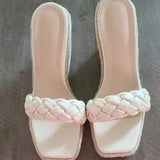 🌴🤎 Braided Espadrille Wedge Slide Sandals – Apricot | Women's US Size 8