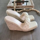 🌴🤎 Braided Espadrille Wedge Slide Sandals – Apricot | Women's US Size 8