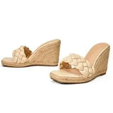 🌴🤎 Braided Espadrille Wedge Slide Sandals – Apricot | Women's US Size 8