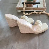 🌴🤎 Braided Espadrille Wedge Slide Sandals – Apricot | Women's US Size 8