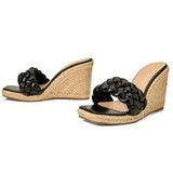 🖤🌴 Braided Espadrille Wedge Slide Sandals Black US 8