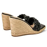 🖤🌴 Braided Espadrille Wedge Slide Sandals Black US 8