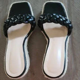 🖤🌴 Braided Espadrille Wedge Slide Sandals Black US 8