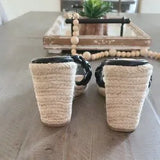 🖤🌴 Braided Espadrille Wedge Slide Sandals Black US 8