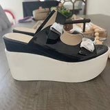 🖤 Beauty Girls Black White Platform Wedge Sandals Sz 7.5/38