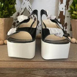 🖤 Beauty Girls Black White Platform Wedge Sandals Sz 7.5/38