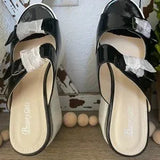🖤 Beauty Girls Black White Platform Wedge Sandals Sz 7.5/38
