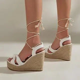 🤍🌴 Twist Decor Espadrille Strappy Wedge Sandals White/Beige - US 7 🌴🤍