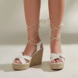 🤍🌴 Twist Decor Espadrille Strappy Wedge Sandals White/Beige - US 7 🌴🤍
