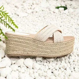 🌴👡 Women's Criss Cross Espadrille Wedge Sandals Apricot - US 7.5 👡🌴