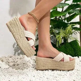 🌴👡 Women's Criss Cross Espadrille Wedge Sandals Apricot - US 7.5 👡🌴