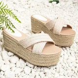 🌴👡 Women's Criss Cross Espadrille Wedge Sandals Apricot - US 7.5 👡🌴