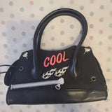Black Girls’ Carry Bag 🖤 Pink Lettering ✨ Preppy Baguette Zipper Tote 💖