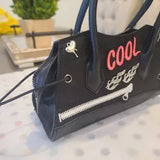 Black Girls’ Carry Bag 🖤 Pink Lettering ✨ Preppy Baguette Zipper Tote 💖