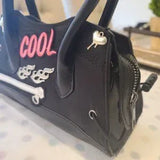 Black Girls’ Carry Bag 🖤 Pink Lettering ✨ Preppy Baguette Zipper Tote 💖