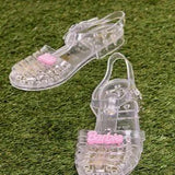 💕 Barbie Clear Jelly Sandals Size 8 Strappy Caged Summer Shoes