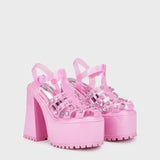 Self-Love Club Platform Heels 💖 Pink Rhinestone Size 8 US ✨