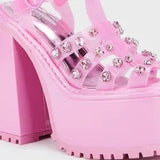 Self-Love Club Platform Heels 💖 Pink Rhinestone Size 8 US ✨