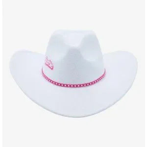 Barbie White Cowboy Hat 🤠✨ Pink Logo & Studded Band Fashion Accessory 💖