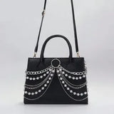 Punk Gothic Pearl Chain Mini Shoulder Bag – Small Black Crossbody Purse