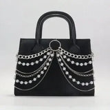 Punk Gothic Pearl Chain Mini Shoulder Bag – Small Black Crossbody Purse