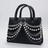 Punk Gothic Pearl Chain Mini Shoulder Bag – Small Black Crossbody Purse