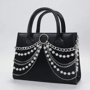Punk Gothic Pearl Chain Mini Shoulder Bag – Small Black Crossbody Purse
