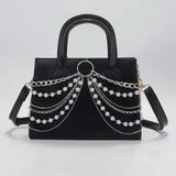 Punk Gothic Pearl Chain Mini Shoulder Bag – Small Black Crossbody Purse
