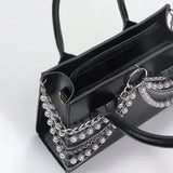 Punk Gothic Pearl Chain Mini Shoulder Bag – Small Black Crossbody Purse