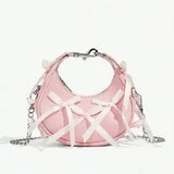 Pink Bowknot Top Handle Crossbody Bag – Lace-Up Ballet Style Y2K Retro Teen