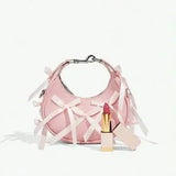 Pink Bowknot Top Handle Crossbody Bag – Lace-Up Ballet Style Y2K Retro Teen