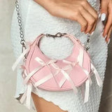 Pink Bowknot Top Handle Crossbody Bag – Lace-Up Ballet Style Y2K Retro Teen
