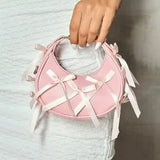 Pink Bowknot Top Handle Crossbody Bag – Lace-Up Ballet Style Y2K Retro Teen