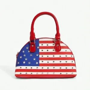Viva Strut USA Flag Top Handle Bag | Y2K Retro Rivet Purse | Preppy Street Style
