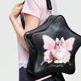 Cute Cat Shoulder Bag with Pentagram Print – Crossbody & Double Strap 🎒🐱✨