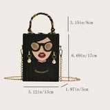 Mini Cartoon Graphic Chain Box Bag w/ Skinny Scarf – Beaded Pearl Detail 🖤🎀