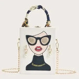 White Mini Basketball Letter Print Chain Crossbody Bag – Cartoon Box Purse 🤍🏀✨