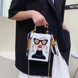 White Mini Basketball Letter Print Chain Crossbody Bag – Cartoon Box Purse 🤍🏀✨