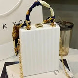 White Mini Basketball Letter Print Chain Crossbody Bag – Cartoon Box Purse 🤍🏀✨