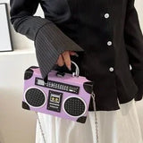 Purple Radio Handbag 🎵 Box Bag Mini Purse ✨ Turn-Lock Chain Strap 💜