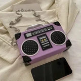 Purple Radio Handbag 🎵 Box Bag Mini Purse ✨ Turn-Lock Chain Strap 💜