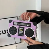 Purple Radio Handbag 🎵 Box Bag Mini Purse ✨ Turn-Lock Chain Strap 💜
