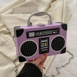 Purple Radio Handbag 🎵 Box Bag Mini Purse ✨ Turn-Lock Chain Strap 💜