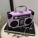 Purple Radio Handbag 🎵 Box Bag Mini Purse ✨ Turn-Lock Chain Strap 💜