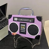 Purple Radio Handbag 🎵 Box Bag Mini Purse ✨ Turn-Lock Chain Strap 💜