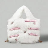 Pink Kawaii Plush Bag 🎀 Bow Accent Fashion Shoulder Square Bag 💖