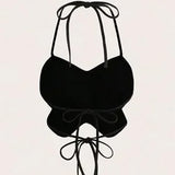 Black Rhinestone Butterfly Halter Top 🦋✨ Backless Party Crop