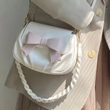 White Bow Saddle Bag 🤍🎀 Ruched Mini Chain Purse Cute Chic ✨